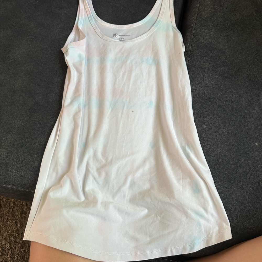 No Boundaries White Tank Top with Pale Blue Tie-Dye